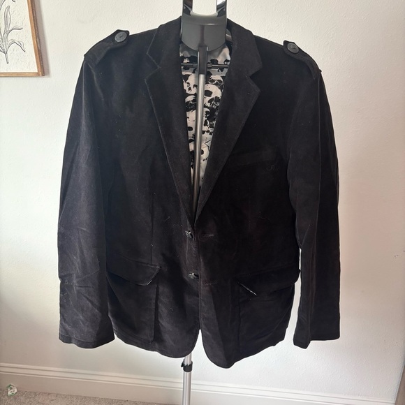 Men’s Affliction Corduroy Blazer Size 40 Black Rock Revival Skull Lined Jacket - Picture 1 of 6